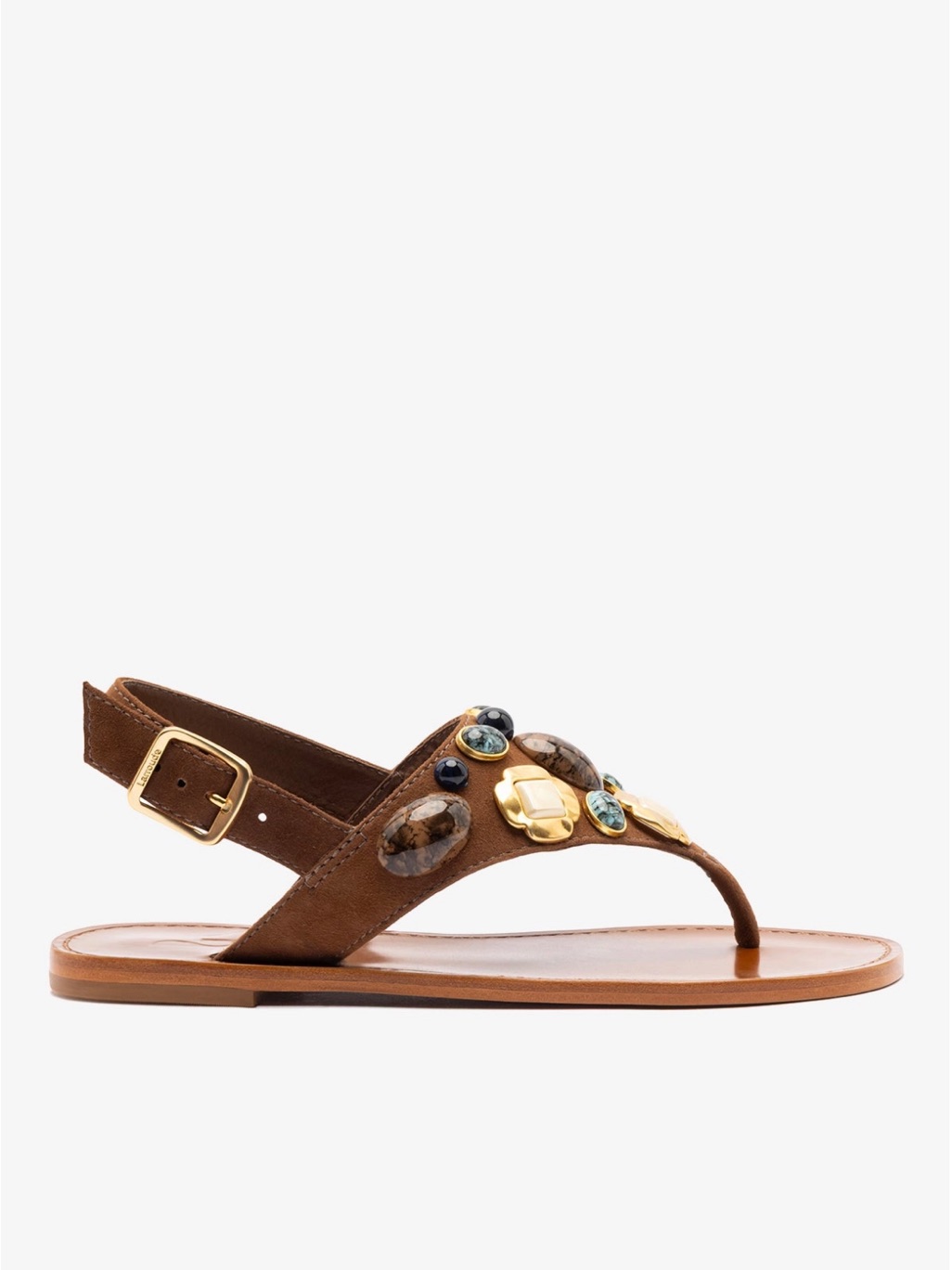 Larroude Talitha Flat Sandal In Brown Leather